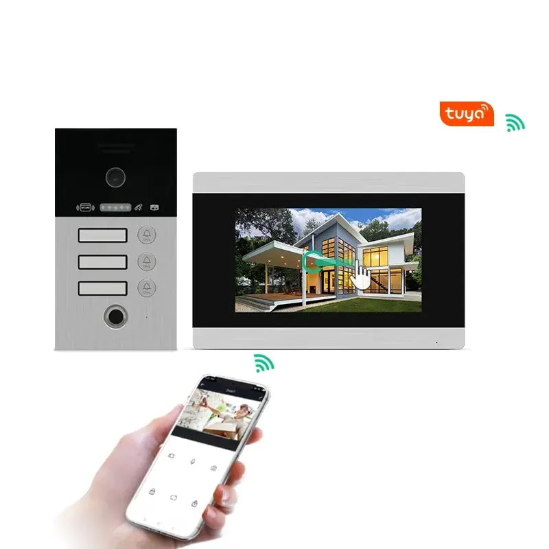 Tuya smart ip wifi video doorbell two way audio intercom camera video porter with fingerprint lock for 1/2/3/4 family
